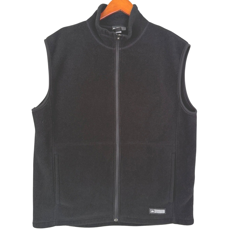 REI Mens Large Black Fleece Full Zip Vest Outdoor Hiking Winter